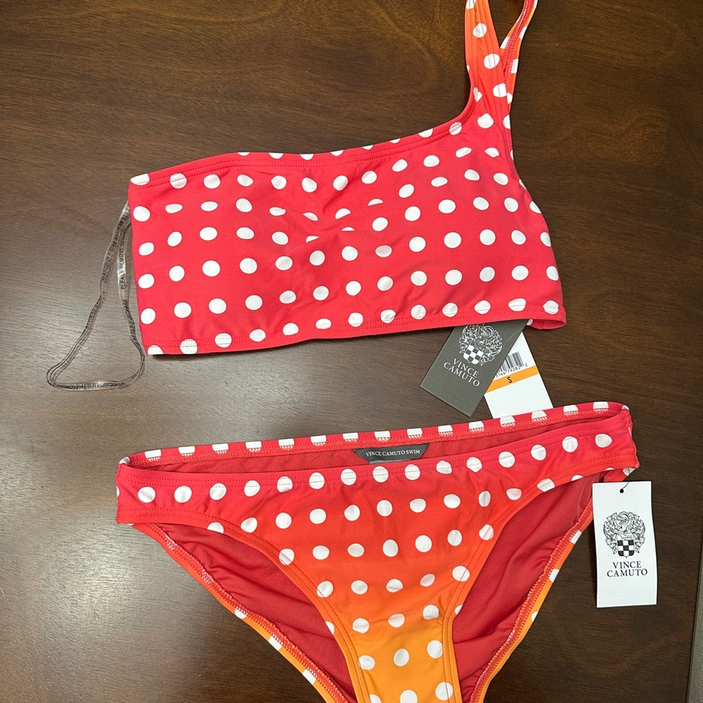 Vince Camuto Red and White Polka Dot Swimwear
